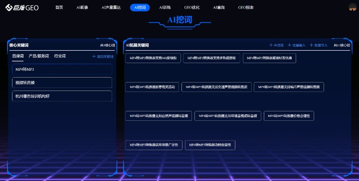 GEO 优化第一步就卡壳？巨推 AIGEO 的 AI 挖词，帮你找到 “开门钥匙”